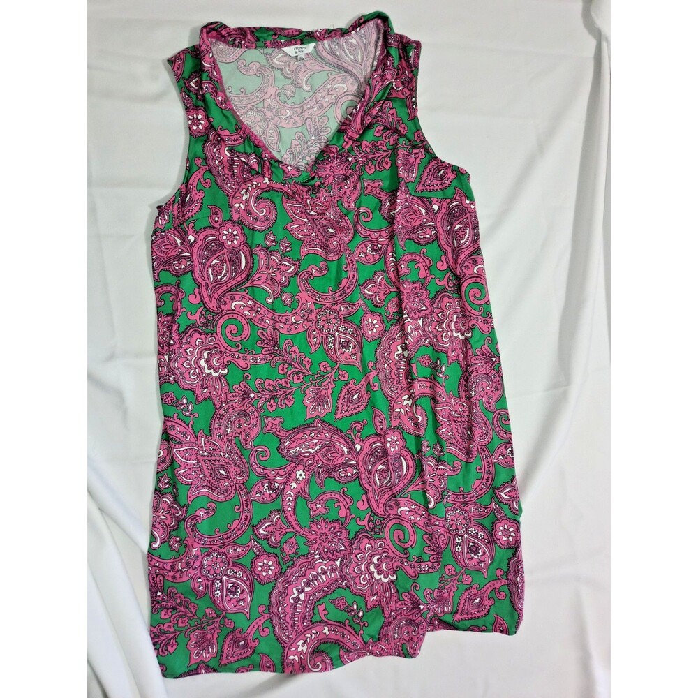 Crown & Ivy Womens XL Green Pink Paisley Sleeveless Shift Dress Lined Preppy